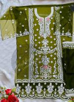 Organza Green Eid Wear Embroidery Work Pakistani Suit